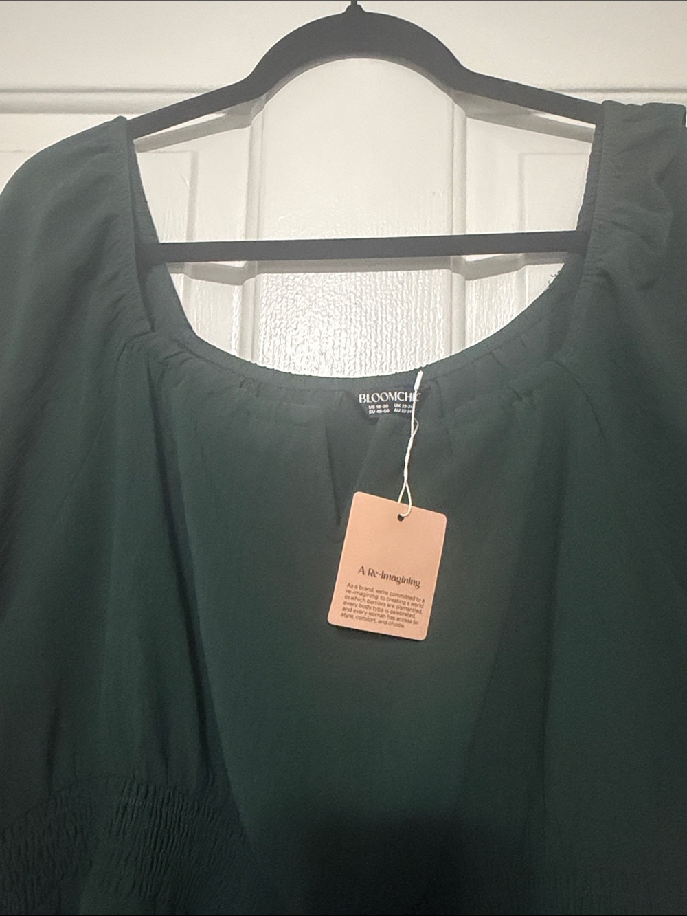 BloomChic Forest Green Short Sleeve Peasant Top - Picture 3 of 4